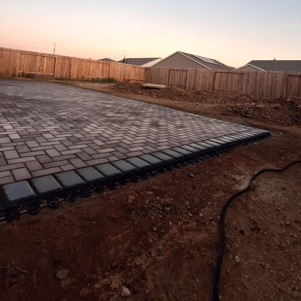Bubbling rock fountain in landscape
