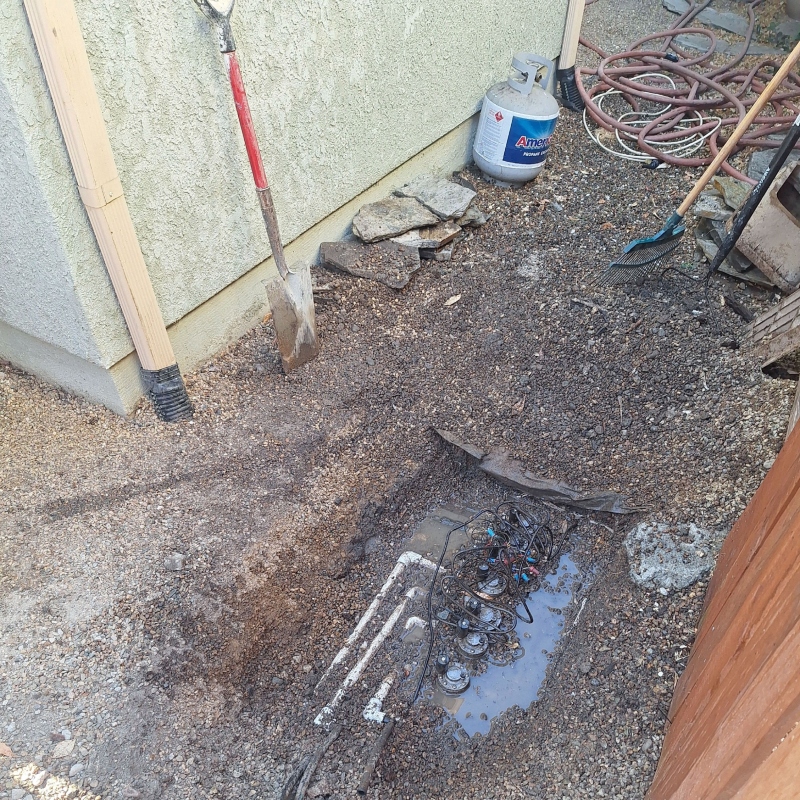 Beautifully designed flower bed with colorful perennials and a natural stone border