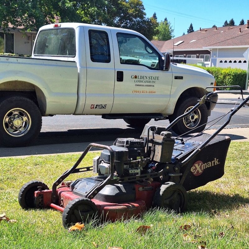 Yard care expert using a broadcast spreader to apply granular fertilizer to a lawn